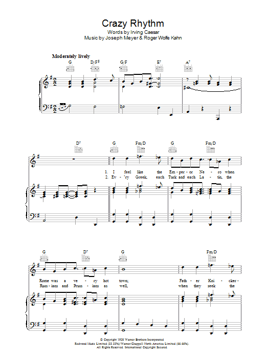 Irving Caesar Crazy Rhythm Sheet Music Notes & Chords for Piano, Vocal & Guitar (Right-Hand Melody) - Download or Print PDF