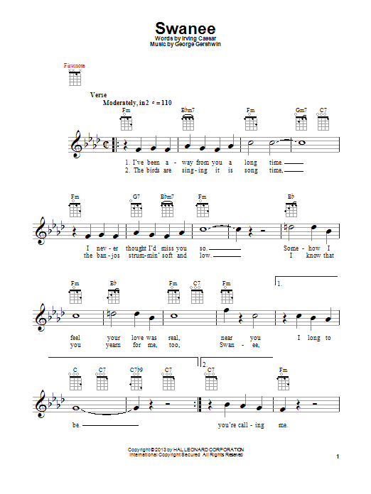 Irving Caesar Swanee Sheet Music Notes & Chords for Ukulele - Download or Print PDF