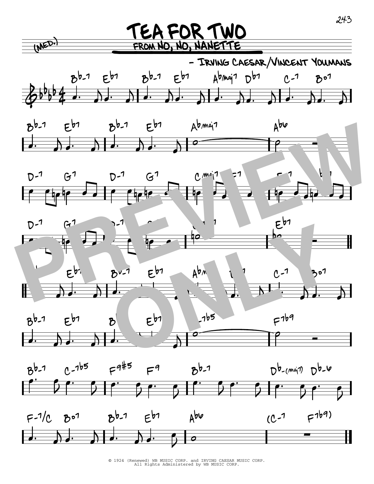 Irving Caesar Tea For Two Sheet Music Notes & Chords for Real Book – Melody & Chords - Download or Print PDF