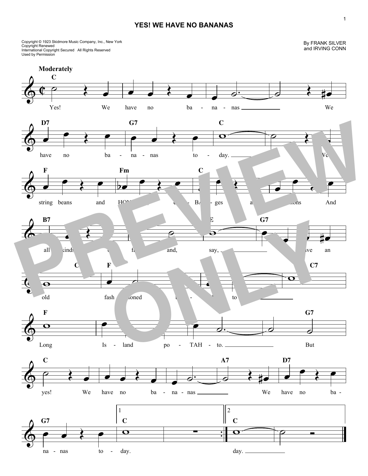 Irving Conn Yes! We Have No Bananas Sheet Music Notes & Chords for Easy Piano - Download or Print PDF