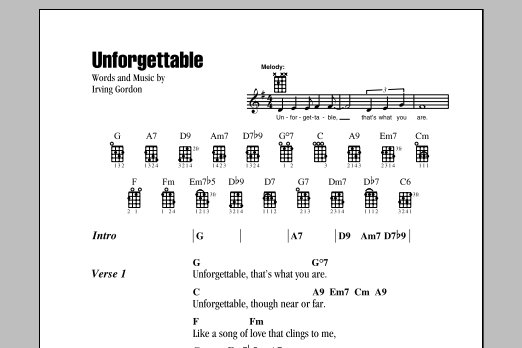Irving Gordon Unforgettable Sheet Music Notes & Chords for Ukulele Chords/Lyrics - Download or Print PDF