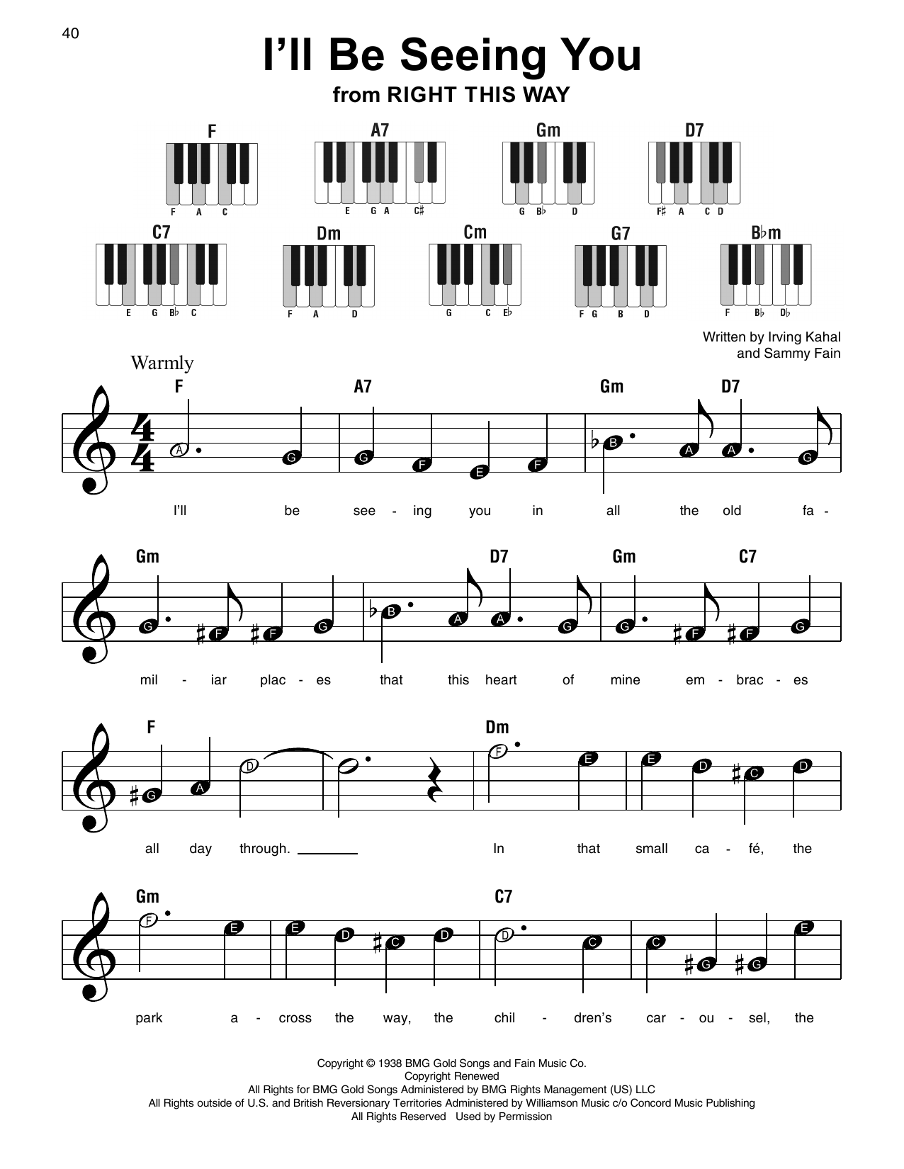 Irving Kahal & Sammy Fain I'll Be Seeing You (from Right This Way) Sheet Music Notes & Chords for Super Easy Piano - Download or Print PDF