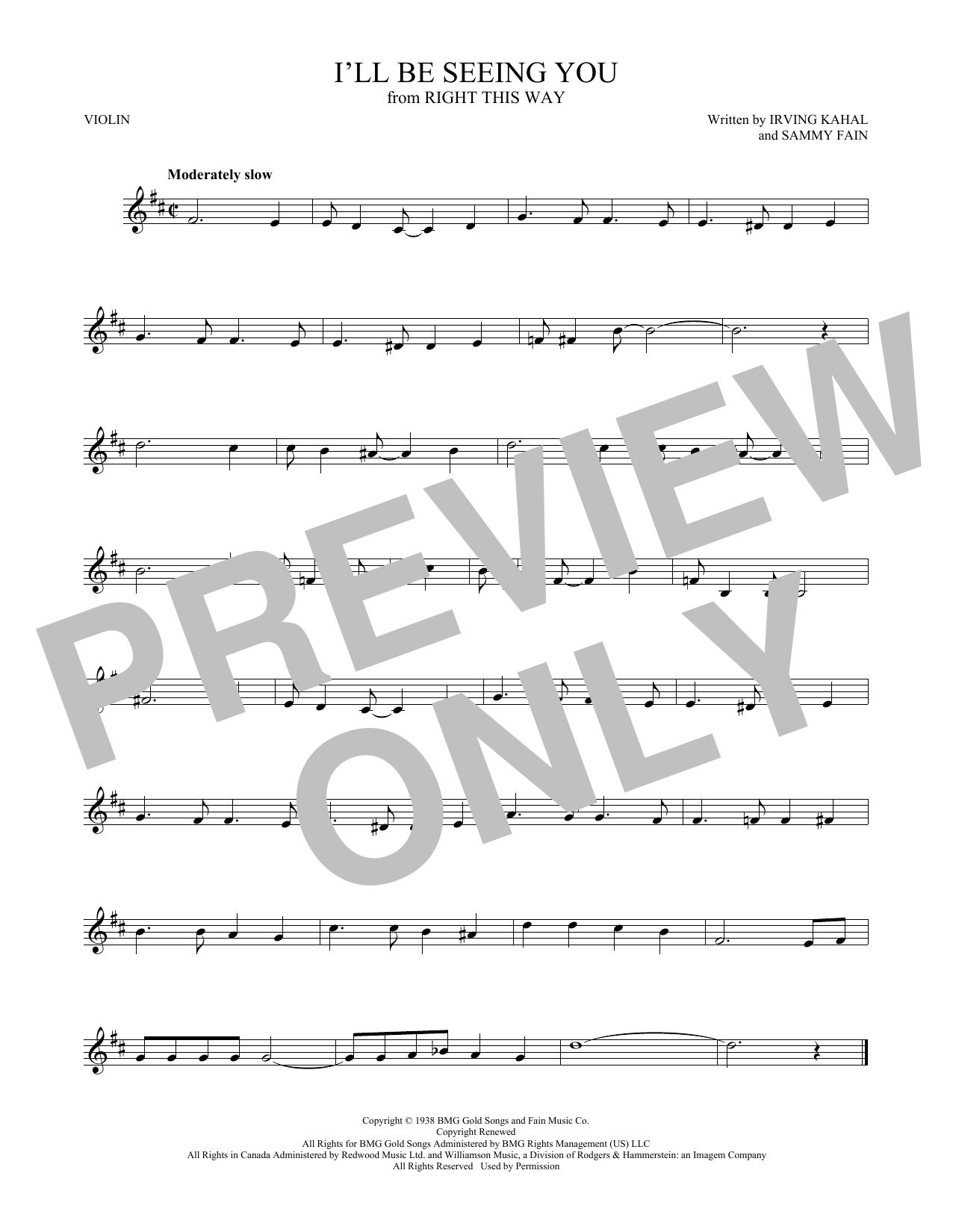 Irving Kahal & Sammy Fain I'll Be Seeing You Sheet Music Notes & Chords for Violin Solo - Download or Print PDF
