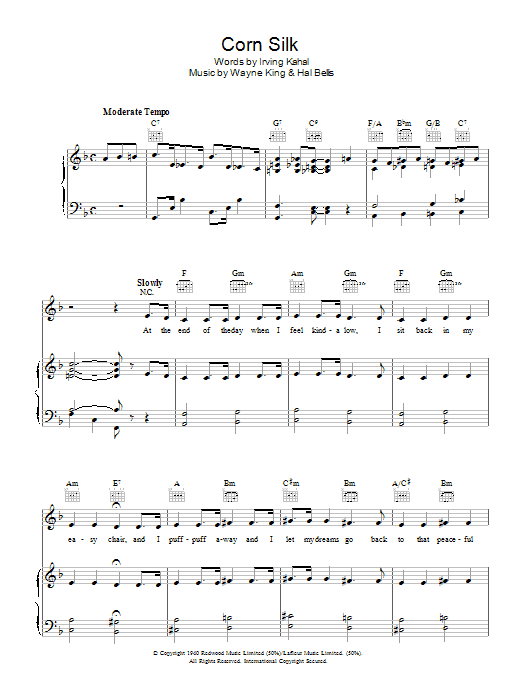 Irving Kahal Corn Silk Sheet Music Notes & Chords for Piano, Vocal & Guitar (Right-Hand Melody) - Download or Print PDF