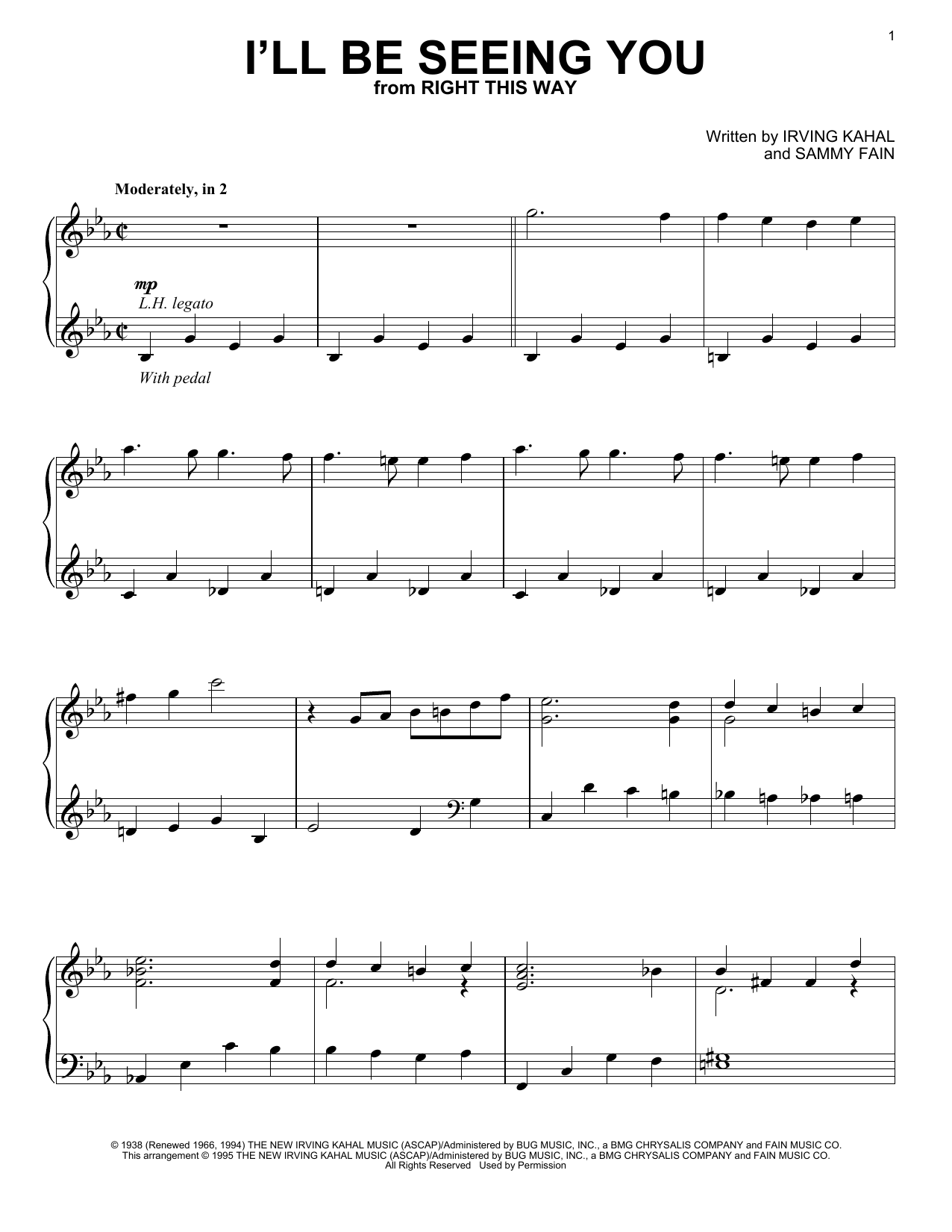 Irving Kahal I'll Be Seeing You Sheet Music Notes & Chords for Easy Guitar - Download or Print PDF