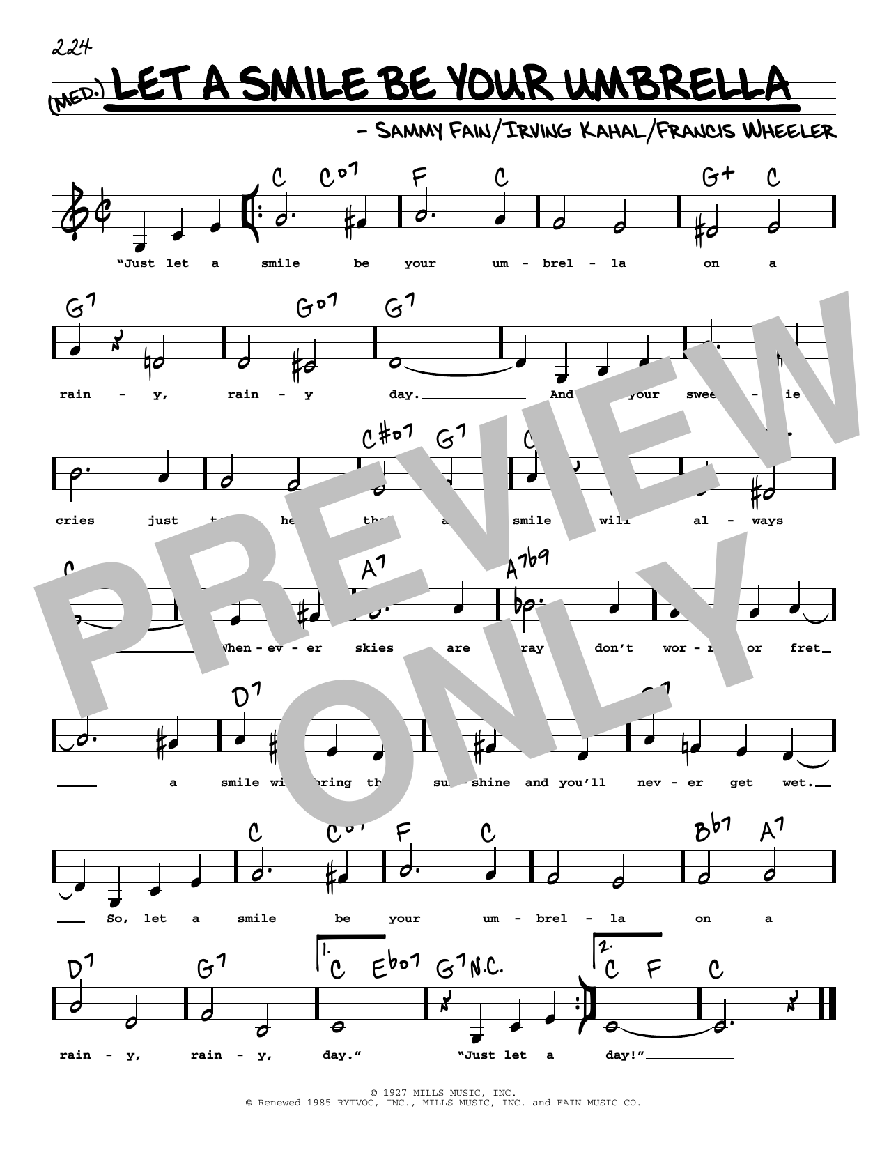 Irving Kahal Let A Smile Be Your Umbrella (Low Voice) Sheet Music Notes & Chords for Real Book – Melody, Lyrics & Chords - Download or Print PDF