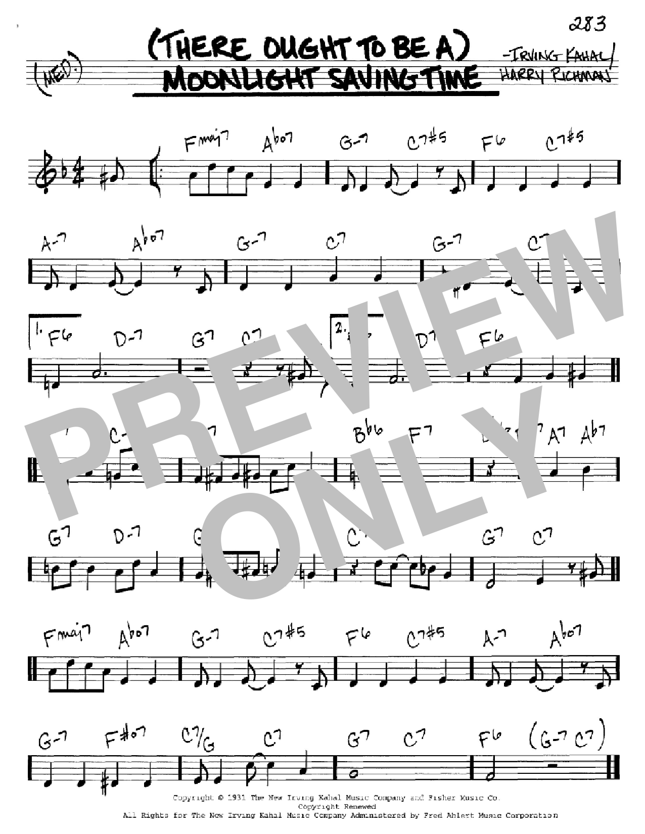 Irving Kahal (There Ought To Be A) Moonlight Savings Time Sheet Music Notes & Chords for Real Book - Melody & Chords - C Instruments - Download or Print PDF