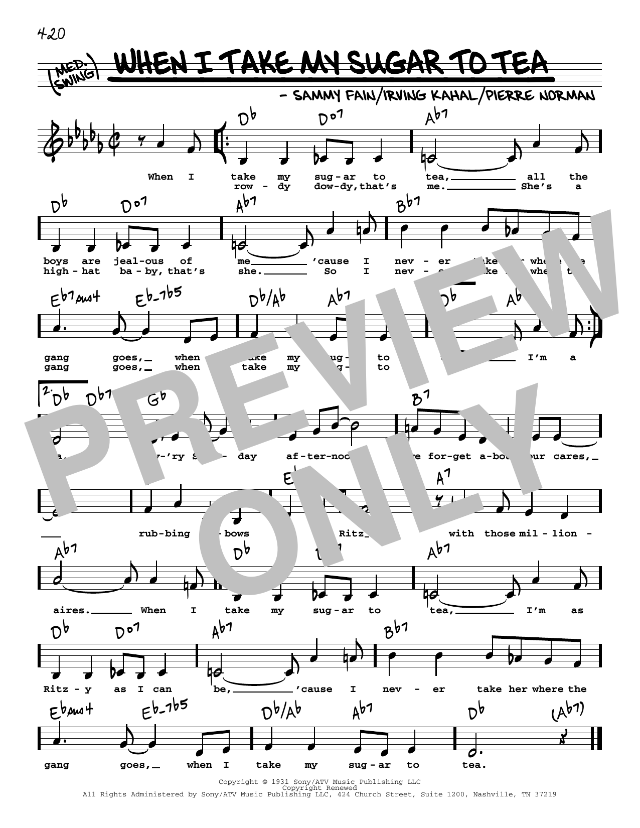 Irving Kahal When I Take My Sugar To Tea (Low Voice) Sheet Music Notes & Chords for Real Book – Melody, Lyrics & Chords - Download or Print PDF