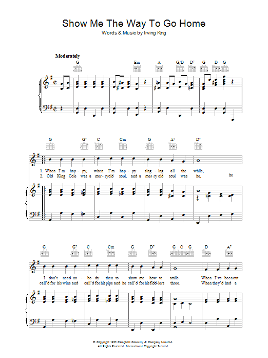 Irving King Show Me The Way To Go Home Sheet Music Notes & Chords for Melody Line, Lyrics & Chords - Download or Print PDF