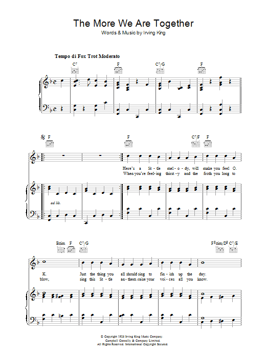 Irving King The More We Are Together Sheet Music Notes & Chords for Melody Line, Lyrics & Chords - Download or Print PDF