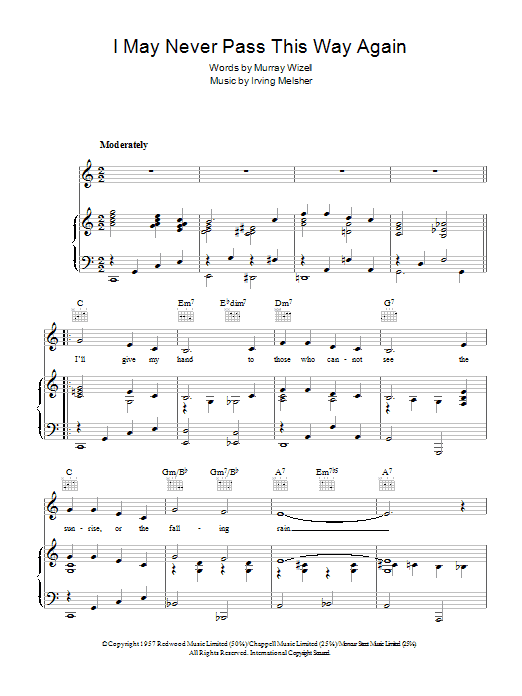 Irving Melsher I May Never Pass This Way Again Sheet Music Notes & Chords for Piano, Vocal & Guitar (Right-Hand Melody) - Download or Print PDF