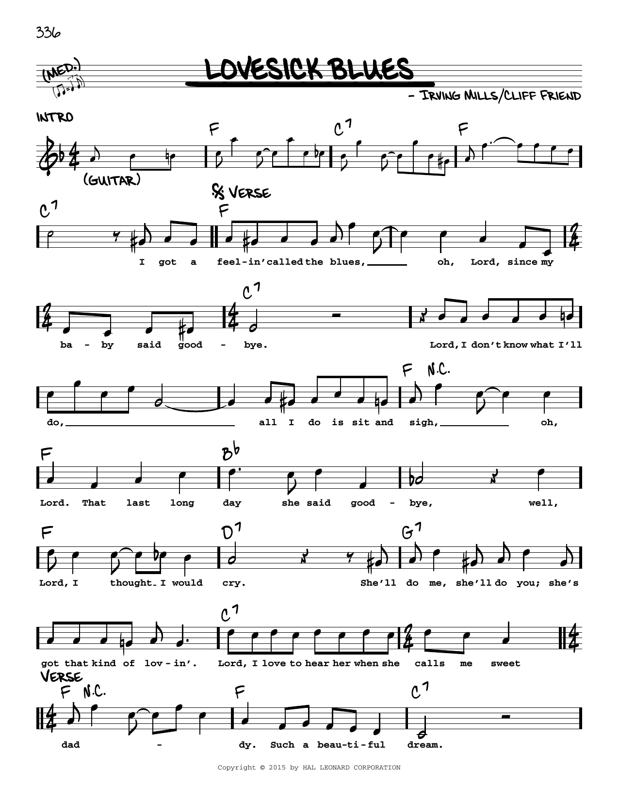 Irving Mills Lovesick Blues Sheet Music Notes & Chords for Real Book – Melody, Lyrics & Chords - Download or Print PDF
