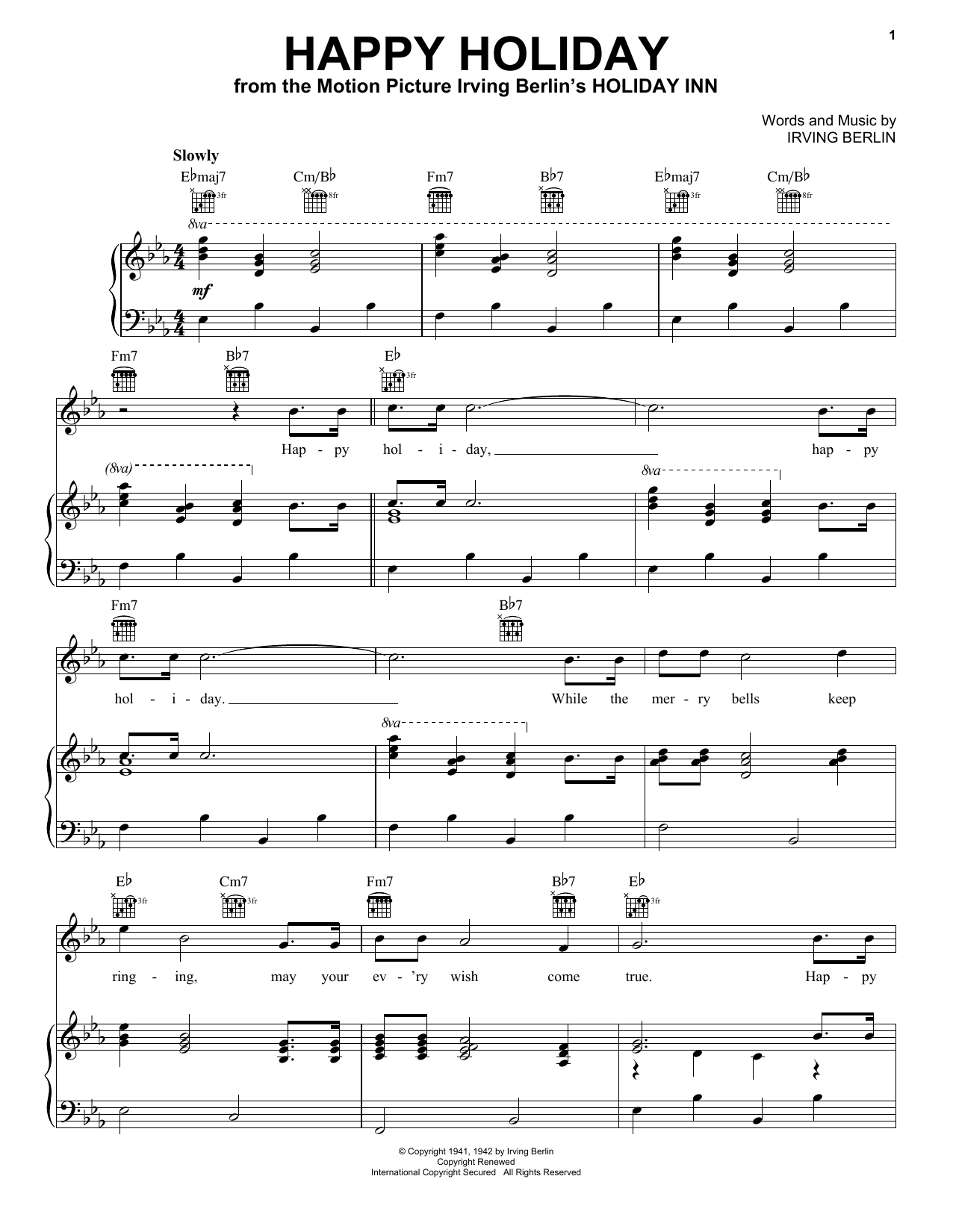 Preview Irving Berlin Happy Holiday Broadway sheet music, notes and chords for Guitar Tab, SKU: 83143 Happy Holiday sheet music