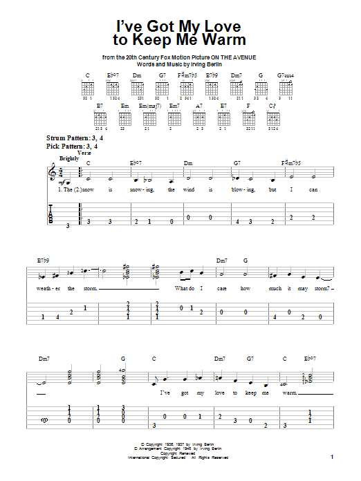 Preview Irving Berlin I've Got My Love To Keep Me Warm Ballad sheet music, notes and chords for Piano, Vocal & Guitar (Right-Hand Melody), SKU: 21423 I've Got My Love To Keep Me Warm sheet music
