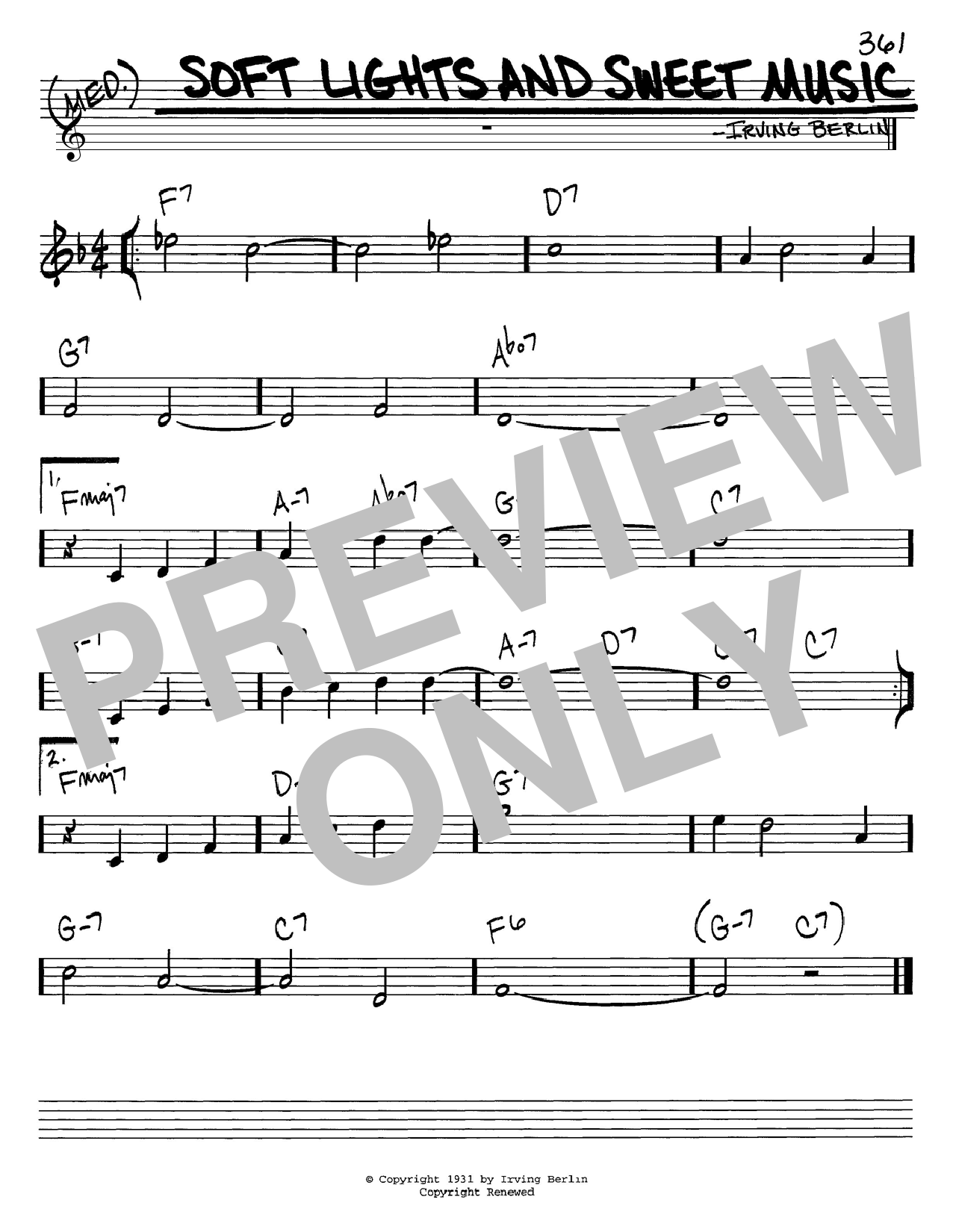 Preview Irving Berlin Soft Lights And Sweet Music Folk sheet music, notes and chords for Melody Line, Lyrics & Chords, SKU: 193957 Soft Lights And Sweet Music sheet music