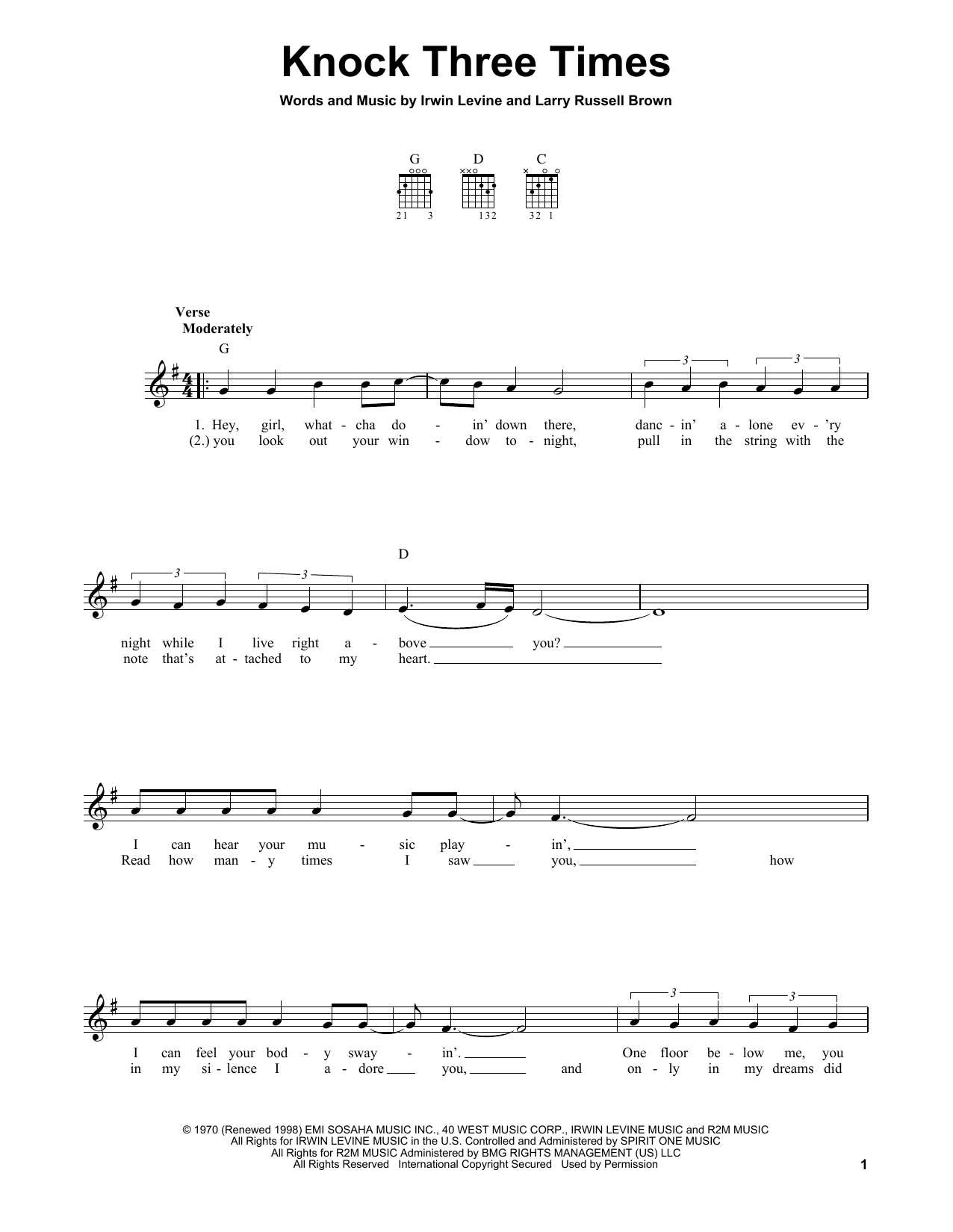 Irwin Levine Knock Three Times Sheet Music Notes & Chords for Easy Guitar - Download or Print PDF