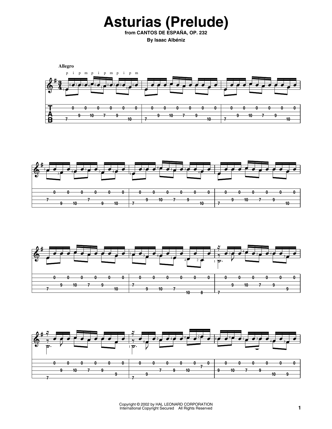 Isaac Albeniz Asturias (Prelude) Sheet Music Notes & Chords for Solo Guitar - Download or Print PDF