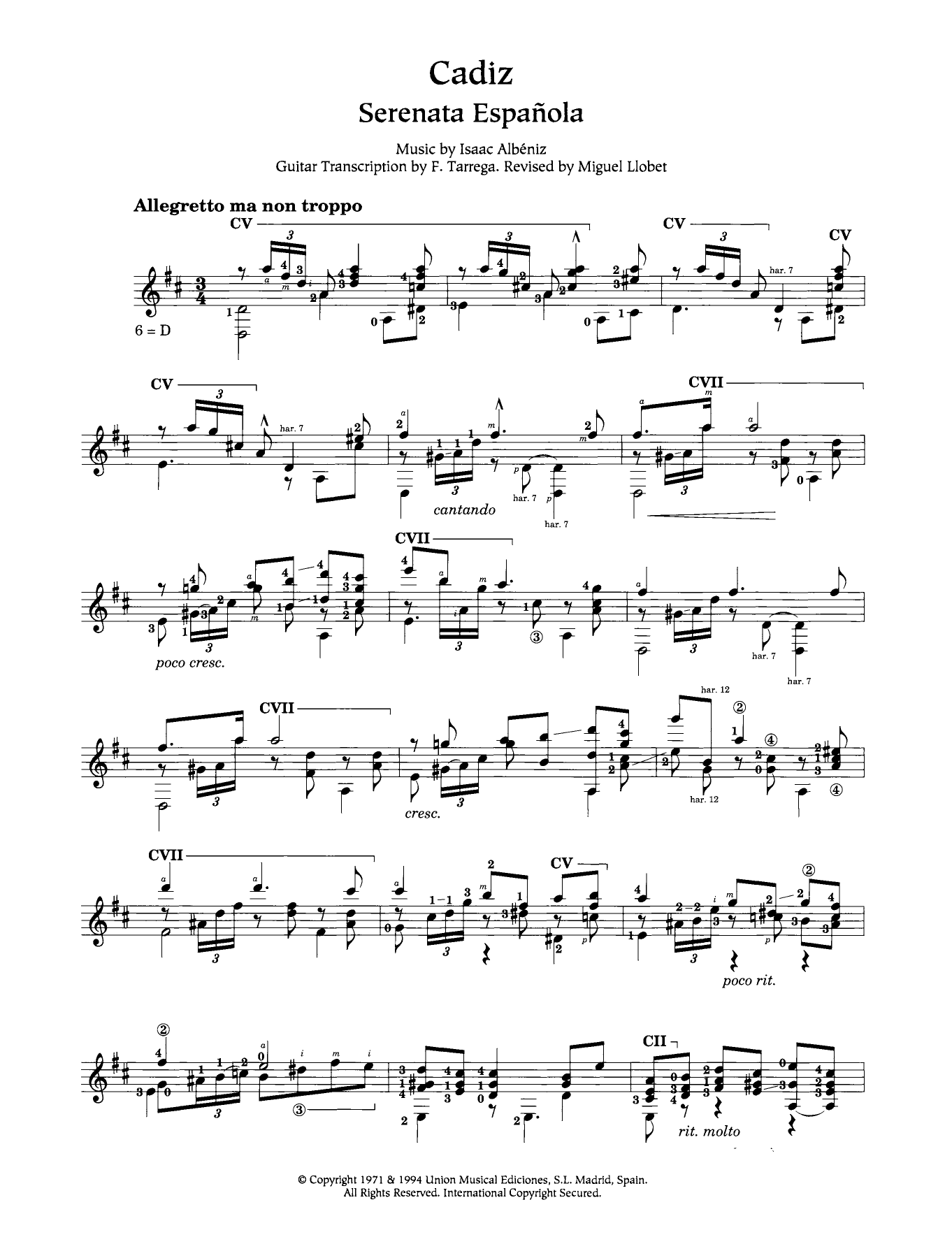 Isaac Albéniz Cadiz Sheet Music Notes & Chords for Guitar - Download or Print PDF