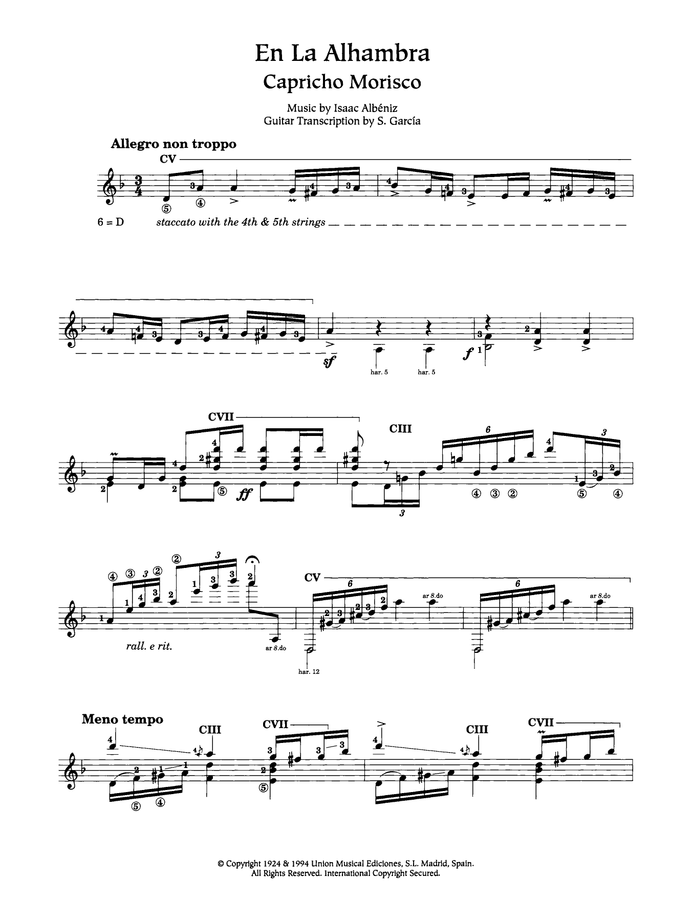 Isaac Albéniz En La Alhambra (Capricho Morisco) Sheet Music Notes & Chords for Guitar - Download or Print PDF