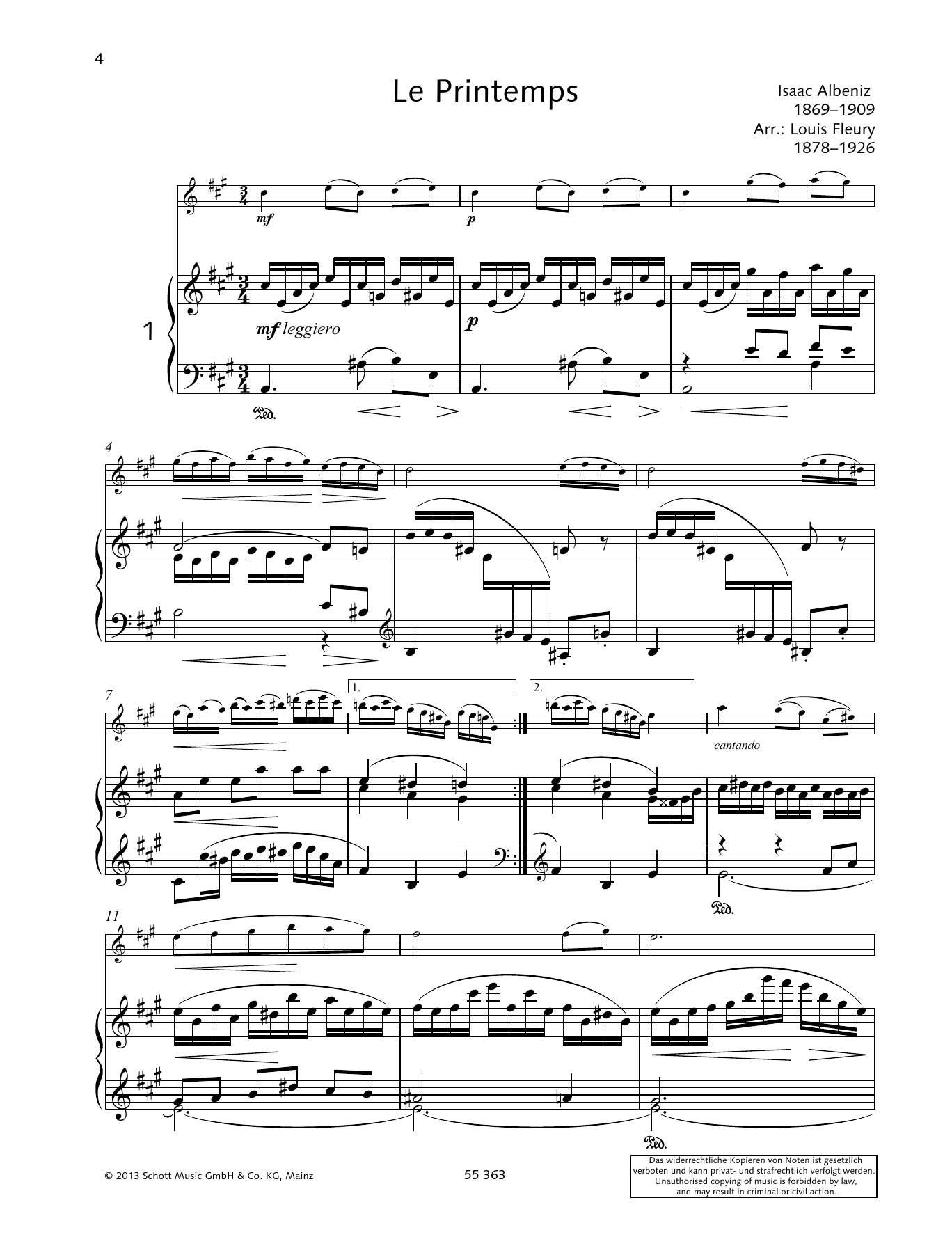 Isaac Albéniz Le Printemps Sheet Music Notes & Chords for Woodwind Solo - Download or Print PDF