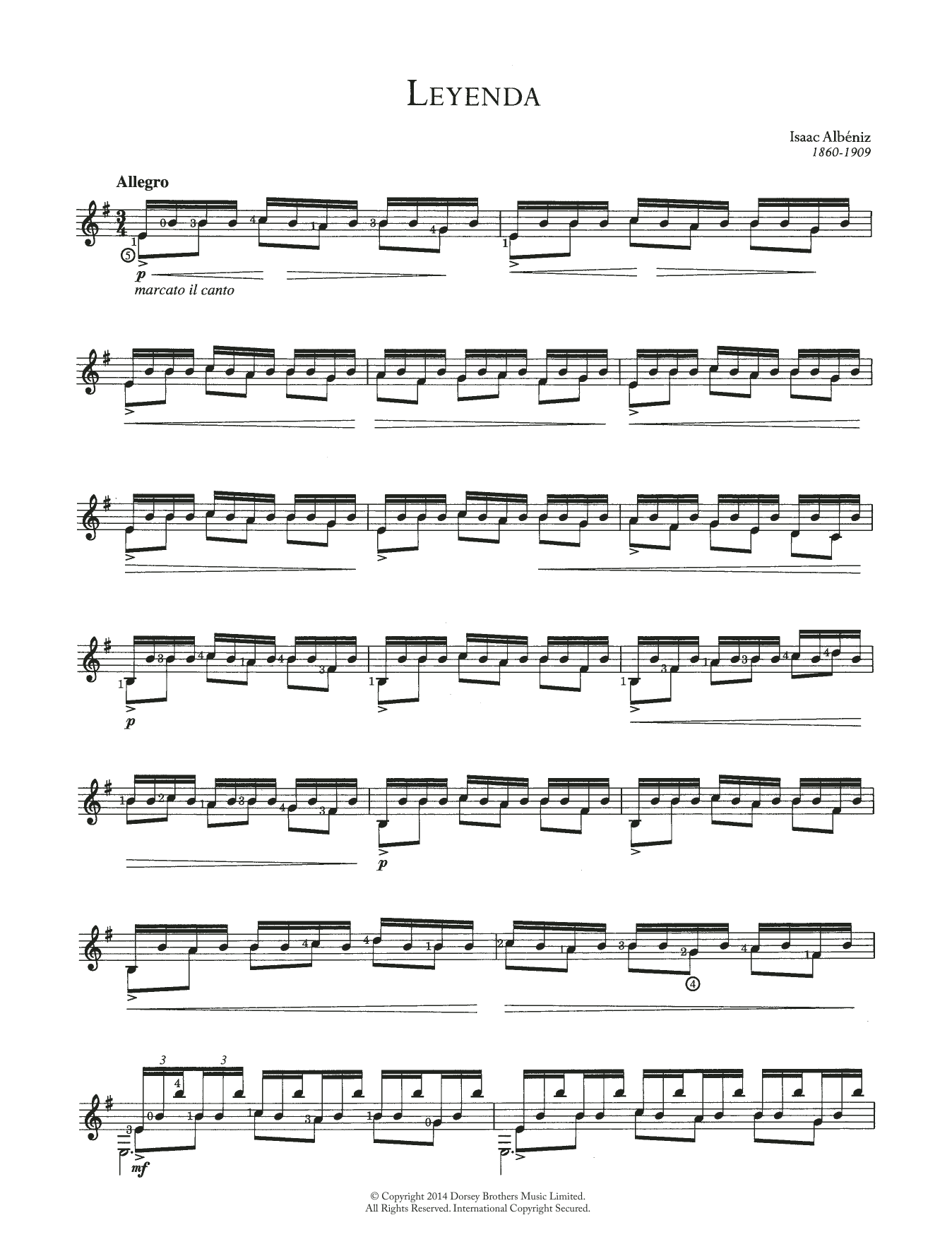 Isaac Albéniz Leyenda (Asturias) Sheet Music Notes & Chords for Guitar - Download or Print PDF