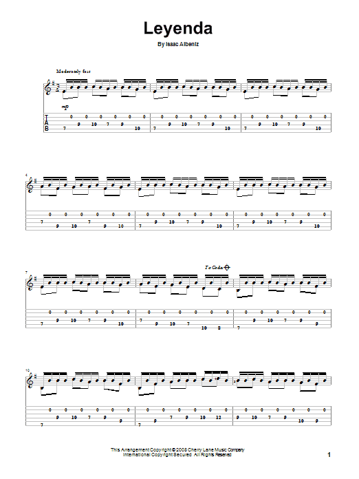 Isaac Albeniz Leyenda Sheet Music Notes & Chords for Guitar Tab - Download or Print PDF