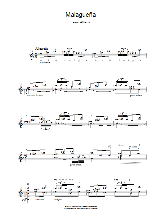 Isaac Albéniz Malaguena Sheet Music Notes & Chords for Guitar - Download or Print PDF
