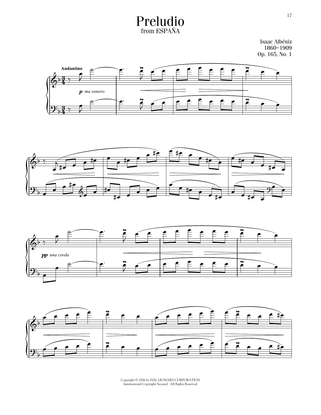 Isaac Albeniz Prelude, Op. 165, No. 1 Sheet Music Notes & Chords for Piano Solo - Download or Print PDF