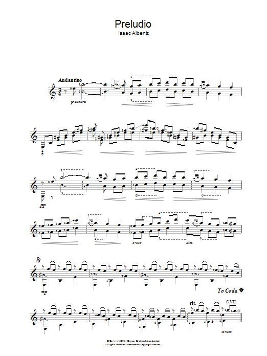 Isaac Albéniz Preludio Sheet Music Notes & Chords for Guitar - Download or Print PDF