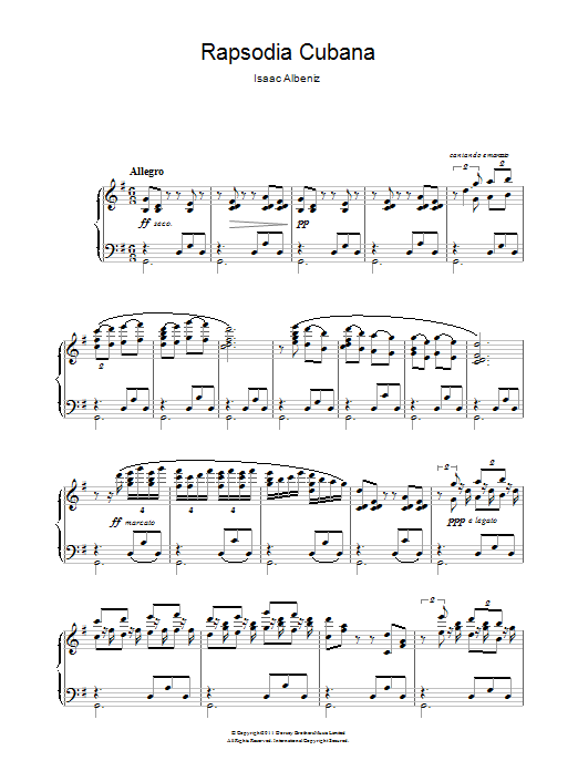 Isaac Albéniz Rapsodia Cubana Sheet Music Notes & Chords for Piano - Download or Print PDF