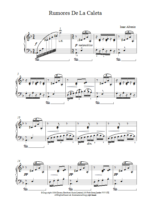 Isaac Albeniz Rumores De La Caleta Sheet Music Notes & Chords for Piano - Download or Print PDF