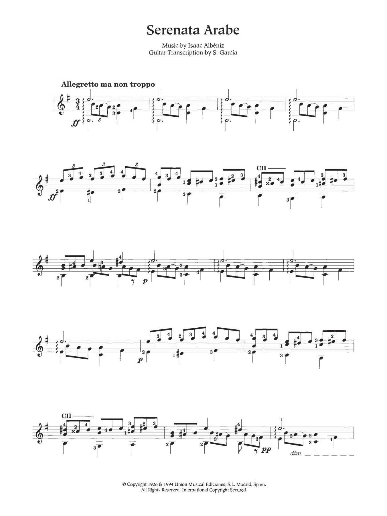 Isaac Albéniz Serenata Arabe Sheet Music Notes & Chords for Guitar - Download or Print PDF