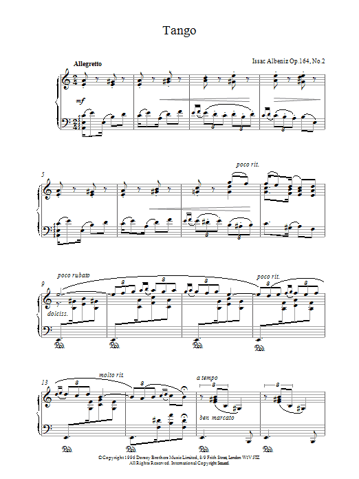 Isaac Albeniz Tango Op. 164 No. 2 Sheet Music Notes & Chords for Piano - Download or Print PDF