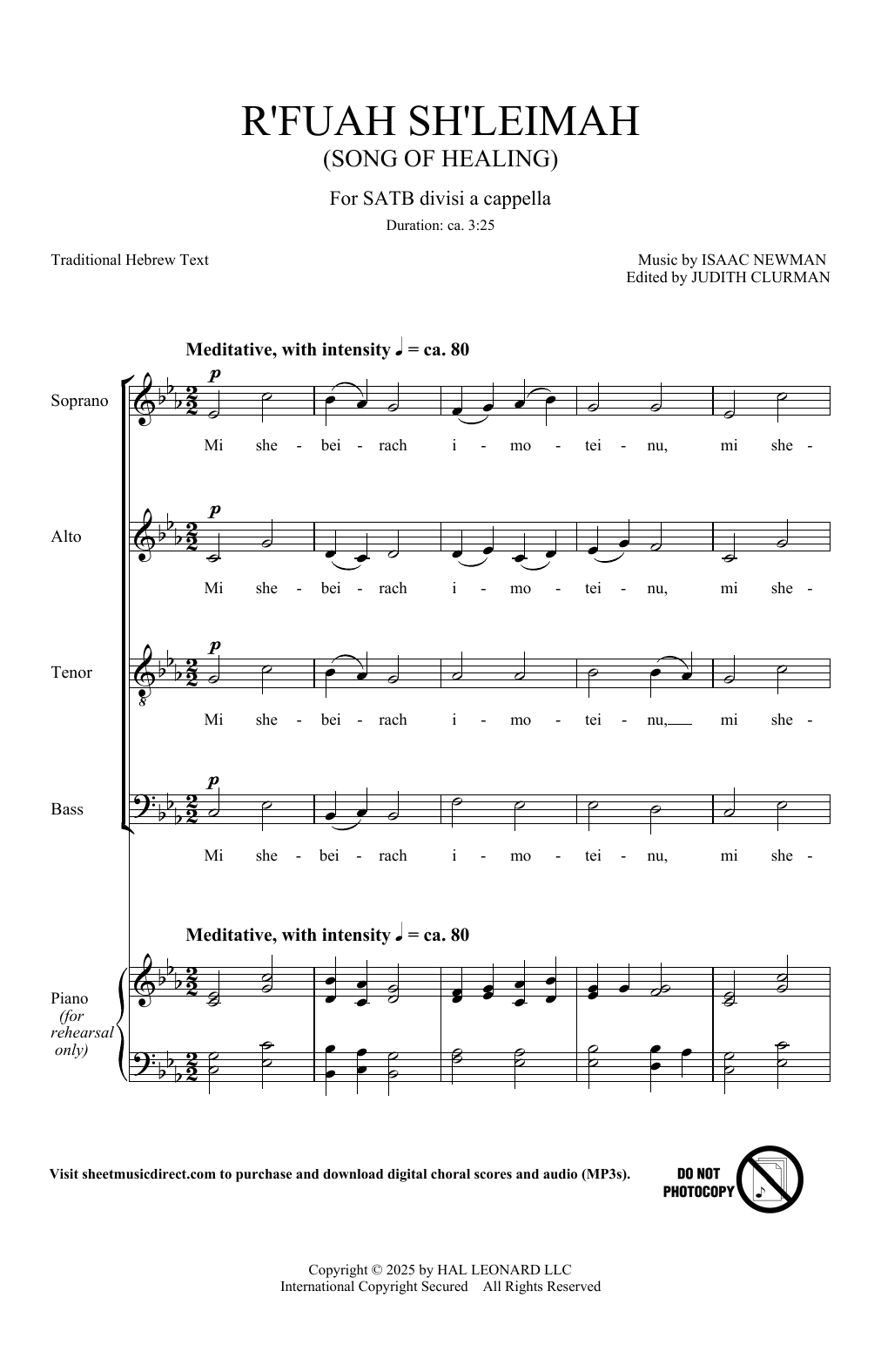 Isaac Newman R'fuah Sh'leimah (Song Of Healing) Sheet Music Notes & Chords for SATB divisi Choir - Download or Print PDF