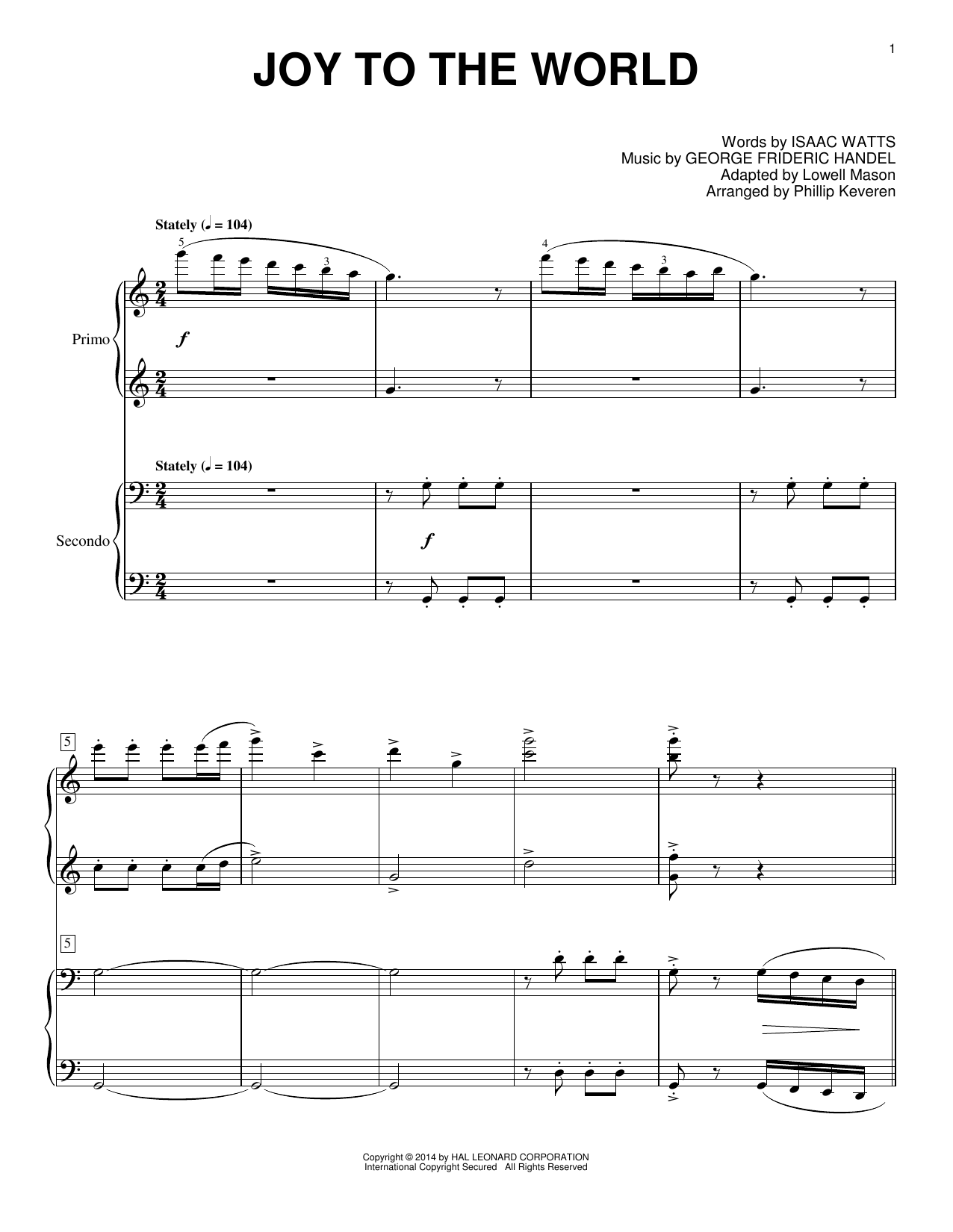 Phillip Keveren Joy To The World Sheet Music Notes & Chords for Piano Duet - Download or Print PDF