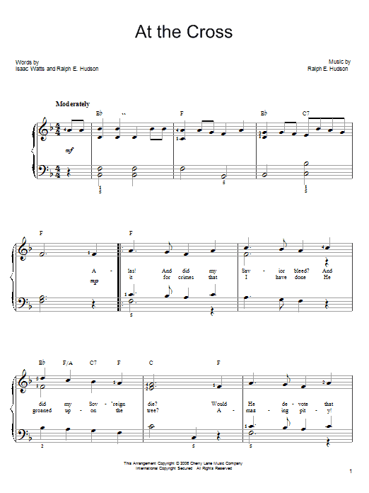 Isaac Watts At The Cross Sheet Music Notes & Chords for Lyrics & Piano Chords - Download or Print PDF