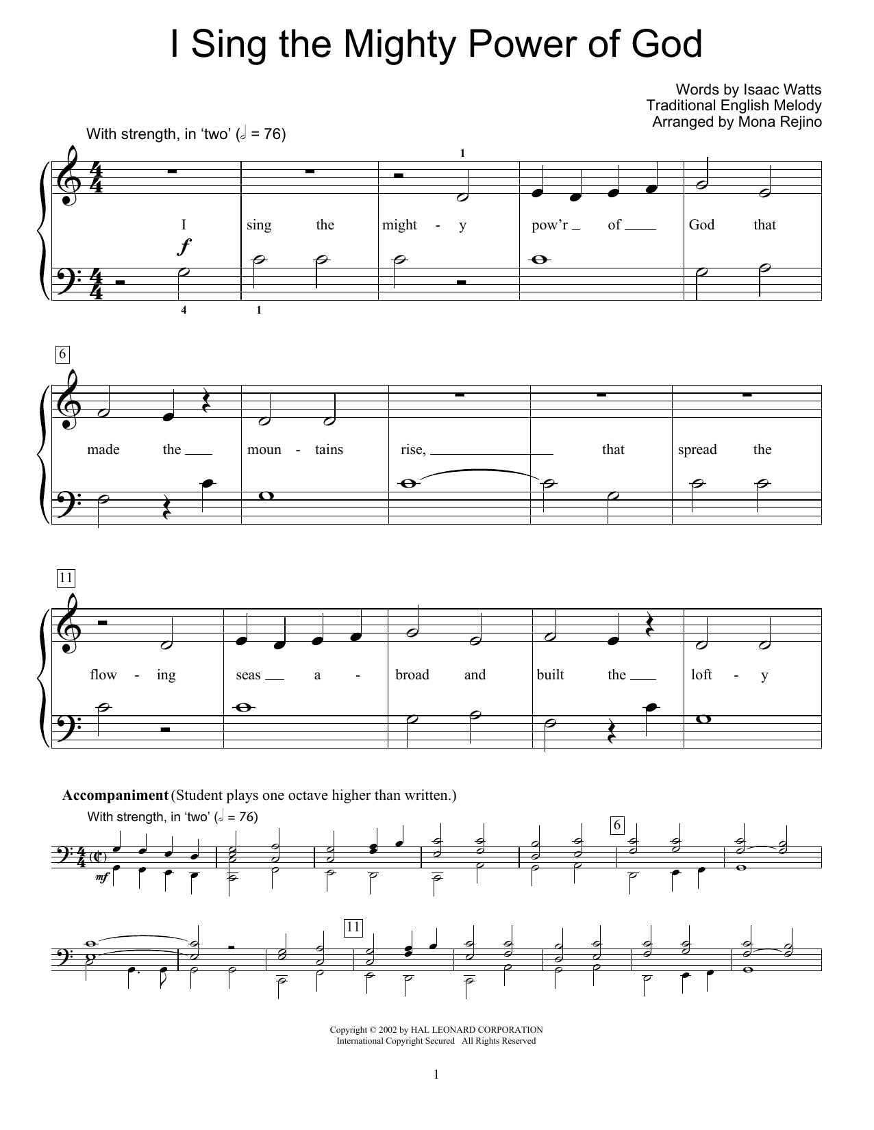 Fred Kern I Sing The Mighty Power Of God Sheet Music Notes & Chords for Educational Piano - Download or Print PDF