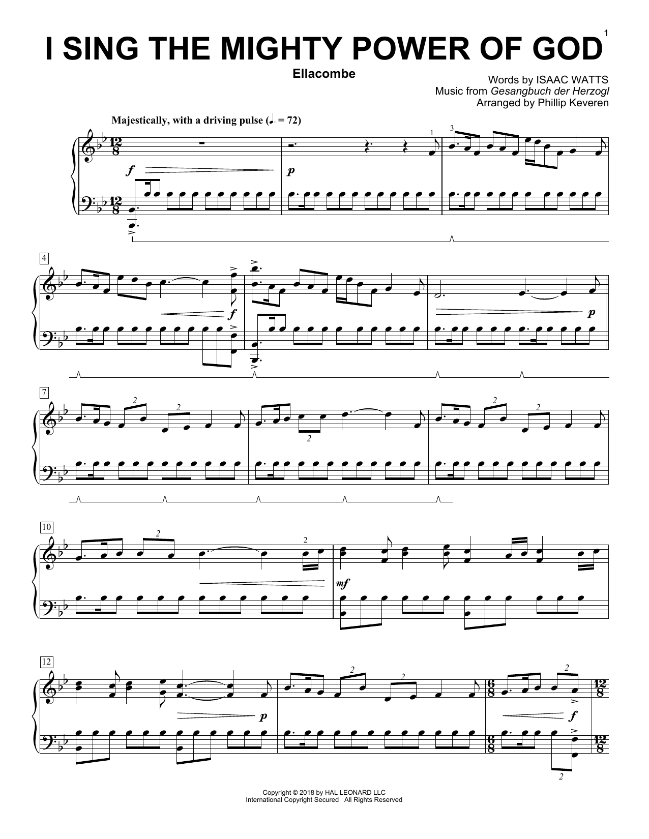Isaac Watts I Sing The Mighty Power Of God (arr. Phillip Keveren) Sheet Music Notes & Chords for Piano - Download or Print PDF