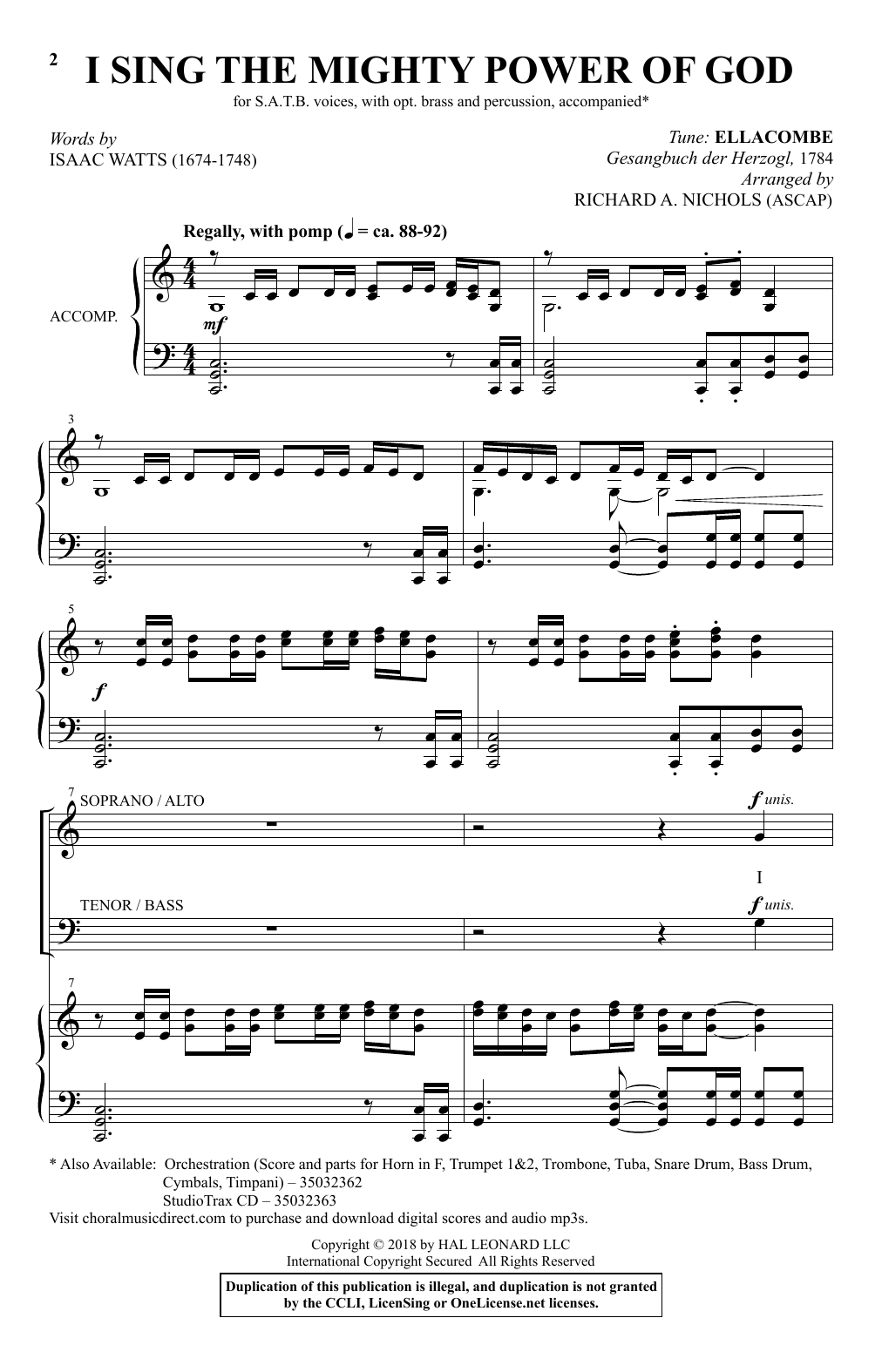 Isaac Watts I Sing The Mighty Power Of God (arr. Richard Nichols) Sheet Music Notes & Chords for SATB Choir - Download or Print PDF