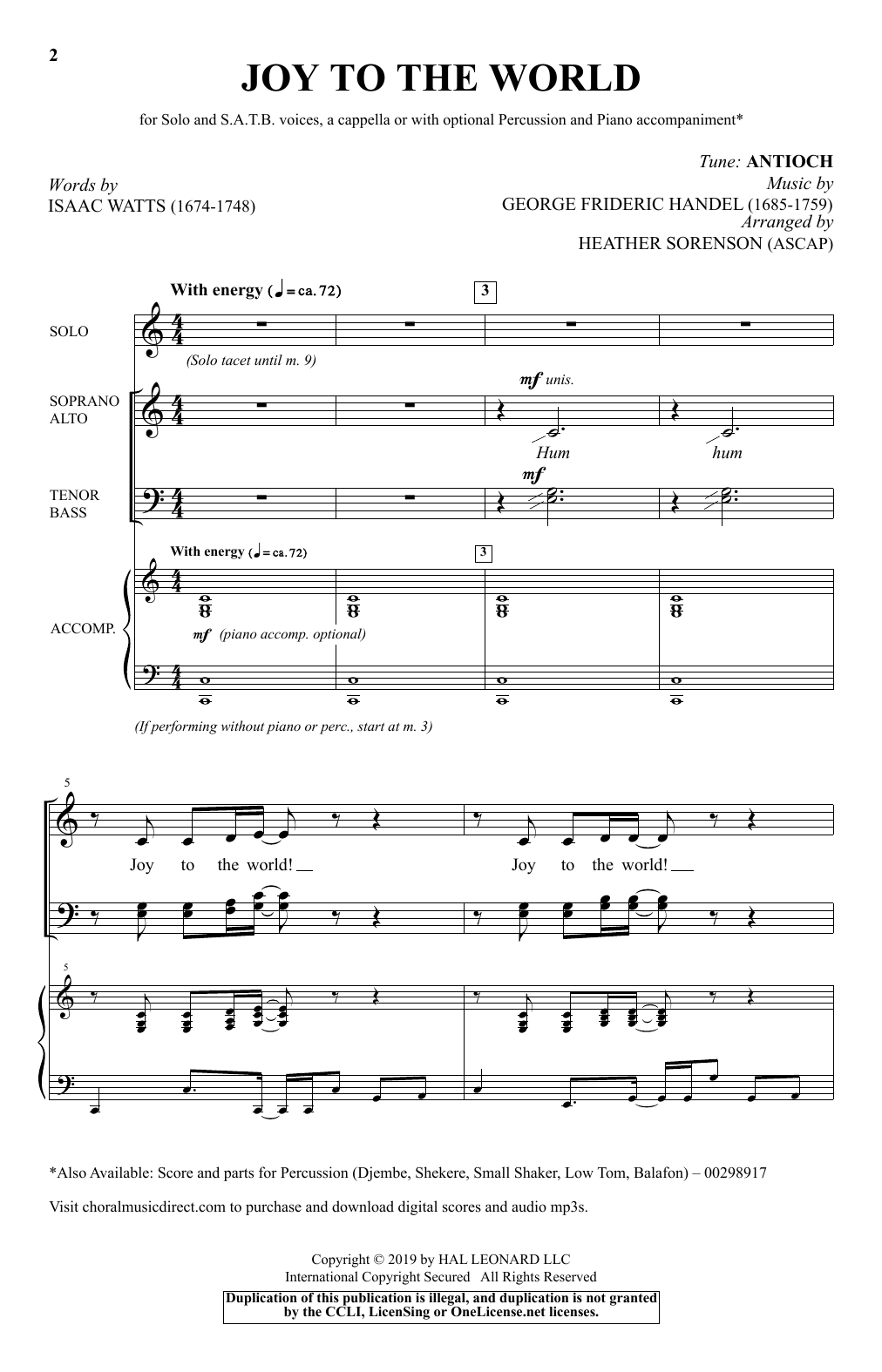 Isaac Watts Joy To The World (arr. Heather Sorenson) Sheet Music Notes & Chords for SATB Choir - Download or Print PDF