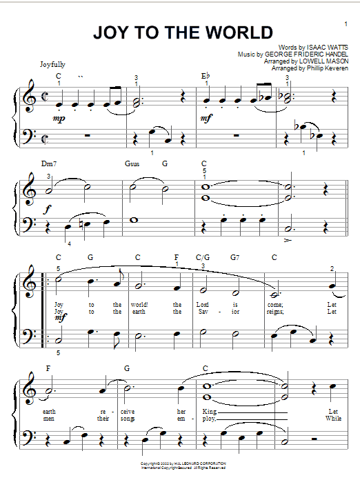 Isaac Watts Joy To The World Sheet Music Notes & Chords for Piano (Big Notes) - Download or Print PDF