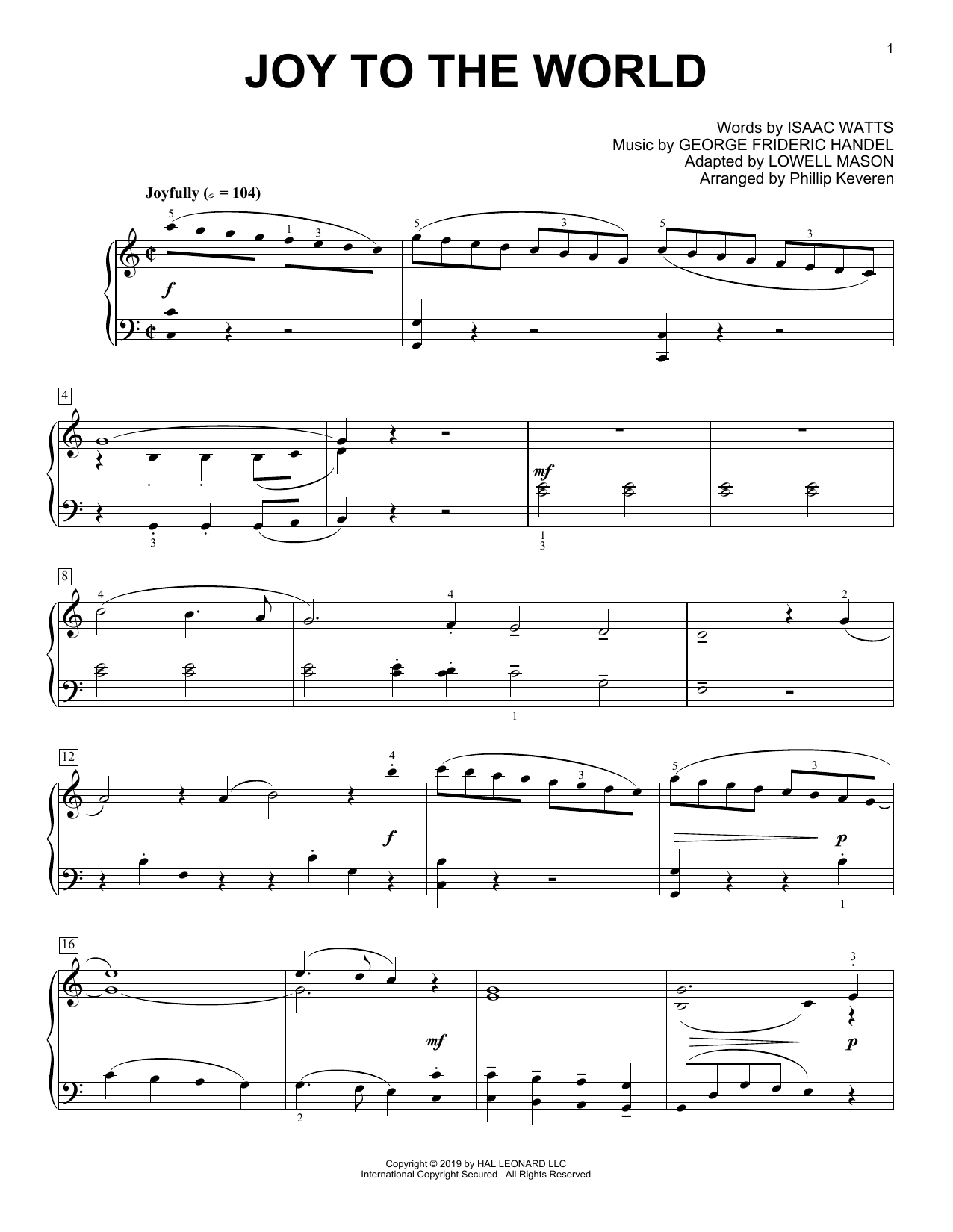 Isaac Watts Joy To The World [Classical version] (arr. Phillip Keveren) Sheet Music Notes & Chords for Piano Solo - Download or Print PDF