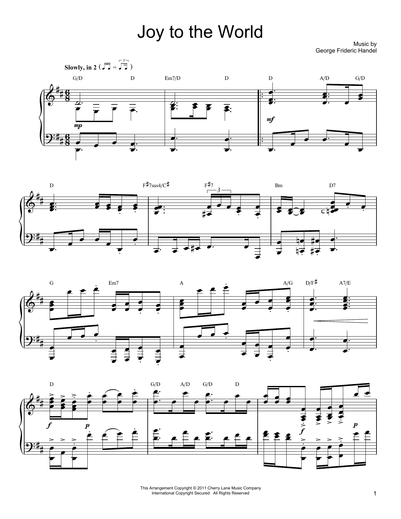 Isaac Watts Joy To The World Sheet Music Notes & Chords for Piano - Download or Print PDF