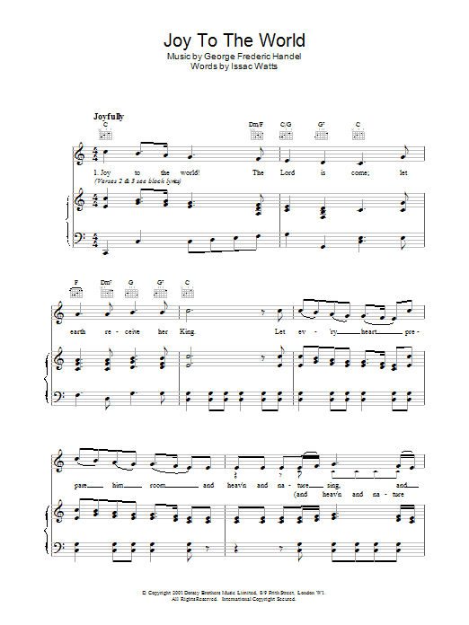 Isaac Watts Joy To The World sheet music notes and chords. Download Printable PDF.