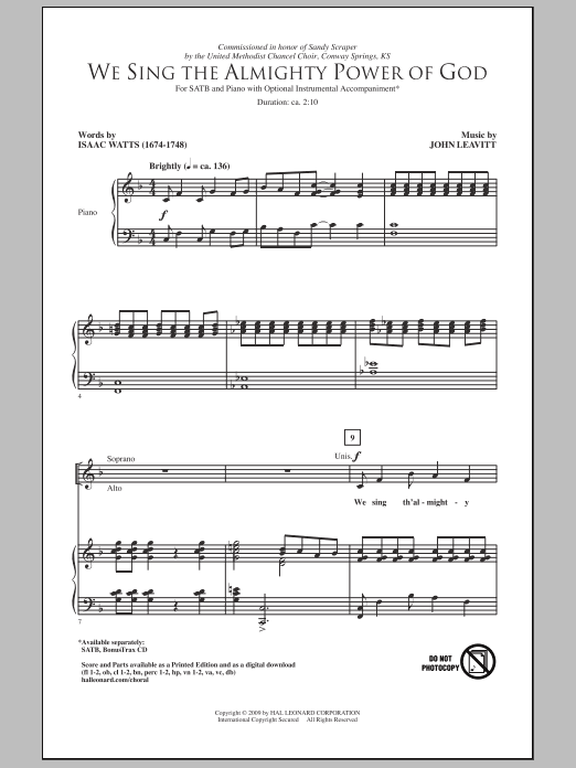 Isaac Watts We Sing The Almighty Power Of God Sheet Music Notes & Chords for SATB - Download or Print PDF