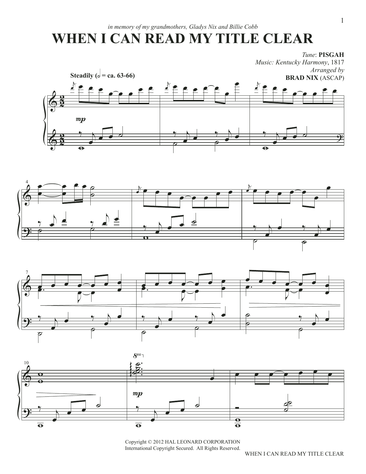 Isaac Watts When I Can Read My Title Clear (arr. Brad Nix) Sheet Music Notes & Chords for Piano Solo - Download or Print PDF