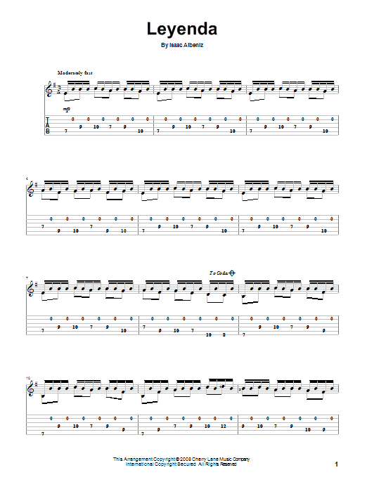 Preview Isaac Albeniz Leyenda World sheet music, notes and chords for Guitar Tab, SKU: 83303 Leyenda sheet music
