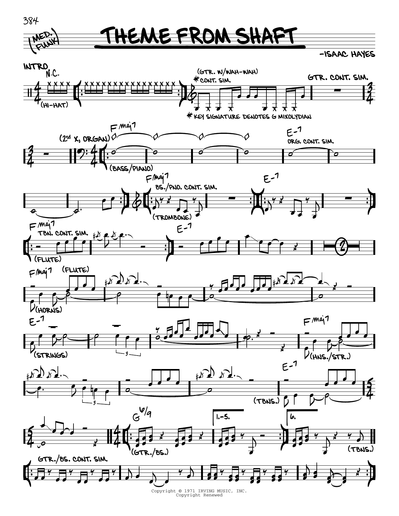 Preview Isaac Hayes Theme From Shaft Pop sheet music, notes and chords for Lyrics & Chords, SKU: 48266 Theme From Shaft sheet music
