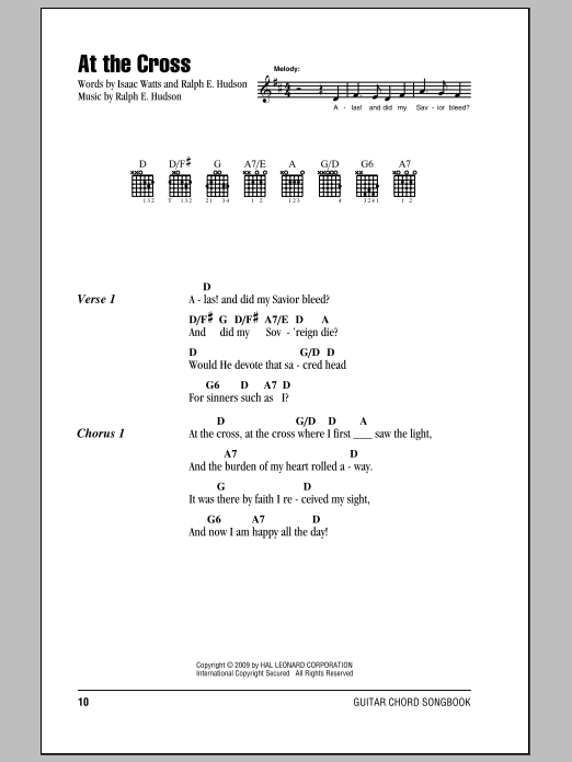 Preview Isaac Watts At The Cross Hymn sheet music, notes and chords for Lyrics & Chords, SKU: 82341 At The Cross sheet music