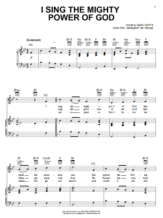 I Sing The Mighty Power Of God sheet music